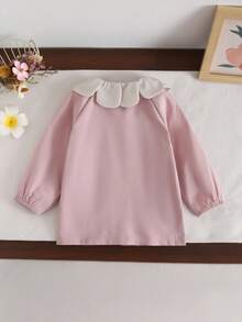 SHEIN 女宝宝可爱双口袋彼得潘领灯笼袖风衣，适合日常穿着