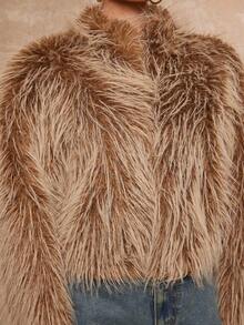 Lumalex Winter Fall For Women's Fashionable Short Fluffy Faux Fur Stand Collar Coat Holiday Vacation New Year's Party Night Out Dates Cute Halloween Costume For Women Wedding Guest Graduation Prom Business Casual For Women Teacher's Luxury Evenings For Women Elegant For Parties Birthday - Brown - View 7