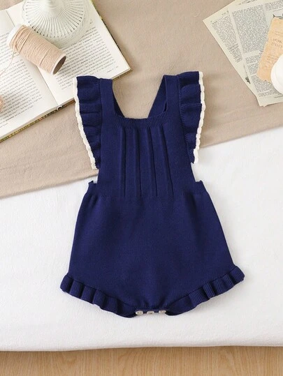 SHEIN Vintaside Kids Baby Girls Knitted Bodysuit, Comfortable Suitable For Spring/Summer And Autumn/Winter, Fashionable And Versatile, Suitable For Everyday Wear, Home, Outdoor And Travel, Available In Pink And Light Pink Fall