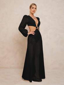 Lumalex 露背收腰喇叭裙，适合女士穿着，奢华舞会、聚会、宴会、低调奢华的节日派对、锐舞派对、音乐节、郊游、度假、户外活动等场合，层次丰富，适合婚礼季、宴会、新年等场合，黑色性感连衣裙，派对造型，晚宴礼服，秋季情侣套装，求婚礼物，爱的庆祝，甜蜜的情人节约会之夜连衣裙，小黑裙，紧身连衣裙，鸡尾酒裙 - 黑色 - 查看 6