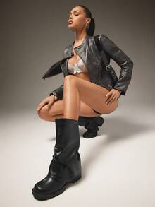 SHUZIA 女式时尚舒适可折叠中筒休闲靴 - 黑色 - 查看 3