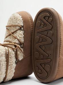 Solezae 女士冬季保暖时尚舒适系带圆头短靴 - 淺灰色 - 查看 7