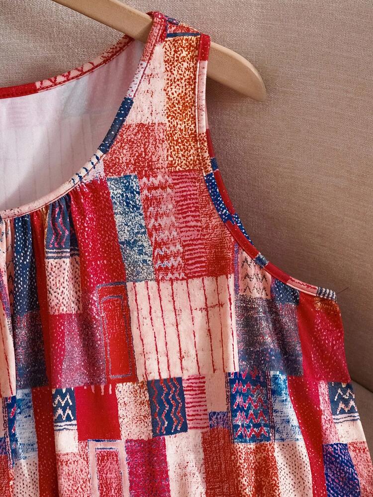 EMERY ROSE Plus Size Women's Summer Casual Tank Tops, Minimalist Fashion Suitable For Summer - Red - View 4