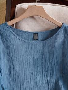 EMERY ROSE 大码女式短袖简约时尚休闲日常度假西式装夏季沙滩荷叶边衬衫 - 藍色 - 查看 4