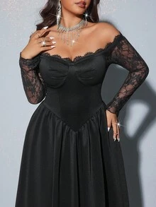 Viva Relle 大码性感蕾丝露肩连衣裙 - 黑色 - 查看 3