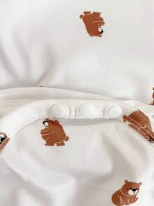 SHEIN 3 件套男婴可爱棕熊耳朵连帽夹克、熊印花露肩连体衣和棕色毛茸茸裤子休闲装，适合户外玩耍或舒适的家居穿着，百搭冬季套装 - 棕色 - 查看 3