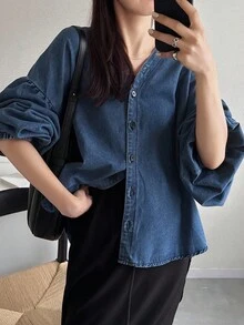 FRIFUL 女士休闲宽松纽扣长袖牛仔夹克