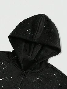 ROMWE MEN Street Life Spring Casual Graphic Men's Contrast Color Print Hooded Long Sleeve Sweatshirt, Fall, Y2K - Black - View 3