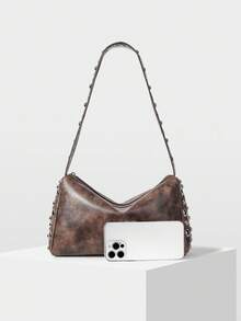 MOTF PREMIUM PU LEATHER RIVET SHOULDER BAG - Coffee Brown - View 4