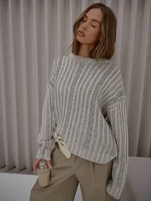 MUSERA Oversized Contrast Rib Crewneck Knit Jumper Classy Cute Sexy Streetwear Fall Autumn Night Out Winter Evening Party Elegant  New Year - Multicolor - View 5