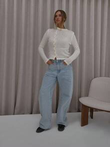 MUSERA Asymmetric Button Down Fluffy Knit Cardigan Cute Classy Sexy Streetwear Night Out Evening Party Elegant - White - View 3