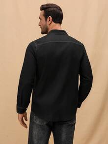 Manfinity Nomadique Men's Solid Front Button-Down Casual Long-Sleeved Shirt, For Fall - Black - View 2