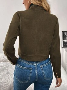 EMERY ROSE 女式秋冬短款军绿色大口袋金属纽扣夹克 - 鏽棕色 - 查看 2