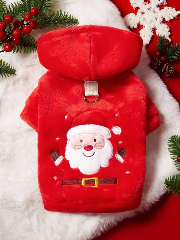 PETSIN 1 pezzo di abbigliamento per animali domestici, cappotto spesso per autunno e inverno, felpa con cappuccio rossa natalizia con ricamo carino di Babbo Natale, adatta per gatti e cani, regalo di Natale