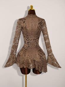 Amplova 夏季嬉皮风格女式透明低胸迷你连衣裙 - 棕色 - 查看 2