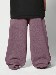 SUMWON Drop Crotch Sweatpants Wide Leg Loose Fit Cozy Fleece Baggy Pants Slouchy Winter Fall Casual Wear Drawstring Comfort Joggers Trousers - Purple - View 4