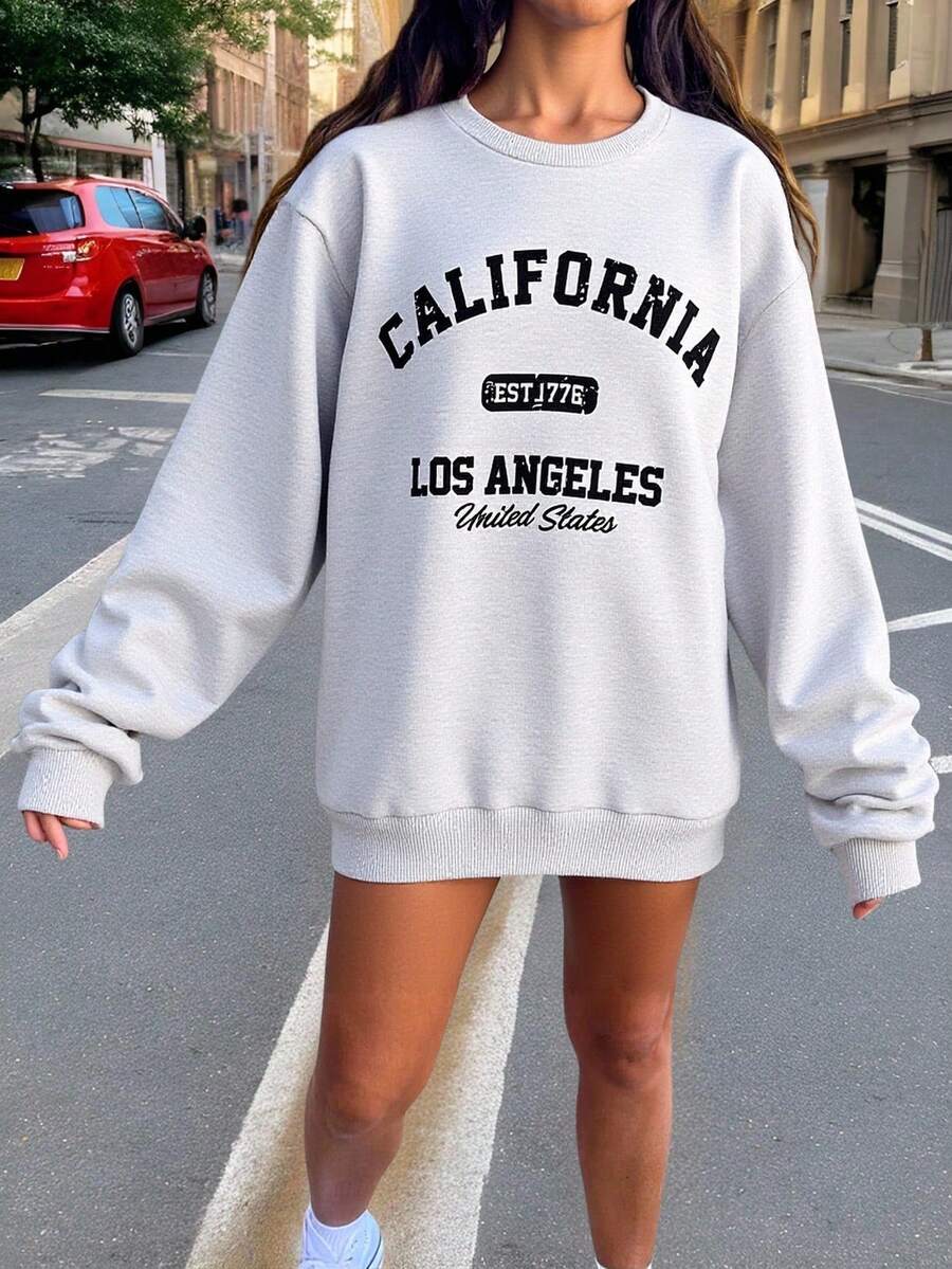 Tween-Mädchen Lässiges, elegantes Langarm-Sweatshirt mit Rundhalsausschnitt für jeden Tag, perfekt für Herbst und Winter, Schule, Urlaub und Ausflüge. (Farbe Los Angeles, Kalifornien)
