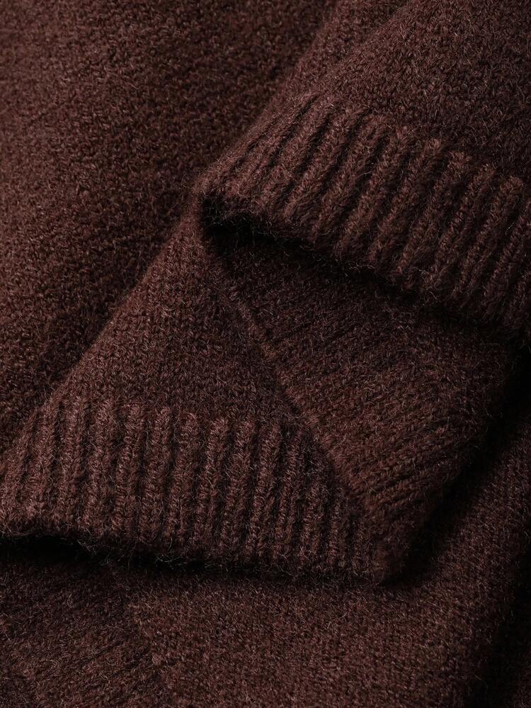 Women's Loose Solid Color Long Slit Turtleneck Long Sleeve Casual Street Style Knit Sweater, Autumn/Winter