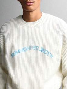 SUMWON Pull col rond texturé ajusté, motif tricot torsadé, pull d'hiver décontracté et douillet, manches longues, poignets côtelés, tricot classique pour l'automne et l'hiver - Blanc - Voir 3