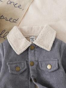 SHEIN 男婴休闲翻盖口袋保暖外套，适合秋冬季节穿着 - 灰色 - 查看 3