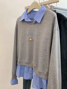 INAWLY 女士字母条纹印花休闲长袖套头衫