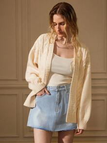 Écloséra Váy denim nữ Túi Hem thô Dây kéo màu trơn - Màu xanh lam - Xem 3
