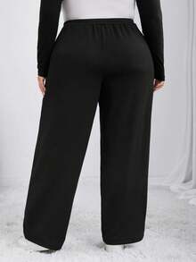 SHEIN CURVE+ Quần ống đứng lót len ấm áp mùa đông cho nữ cỡ lớn - màu đen - Xem 3