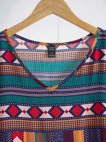 Rusticease Plus Geo Print Batwing Sleeve Tunic Dress, Summer,Beach Dress Sundress,Holiday Outfits Boho