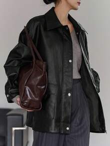 DAZY 女士PU皮革中长款休闲常规夹克女式外套