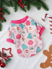 PETSIN 一件粉色可爱印花圣诞宠物卫衣（不含帽子），猫狗均适用 - 彩色 - 查看 1