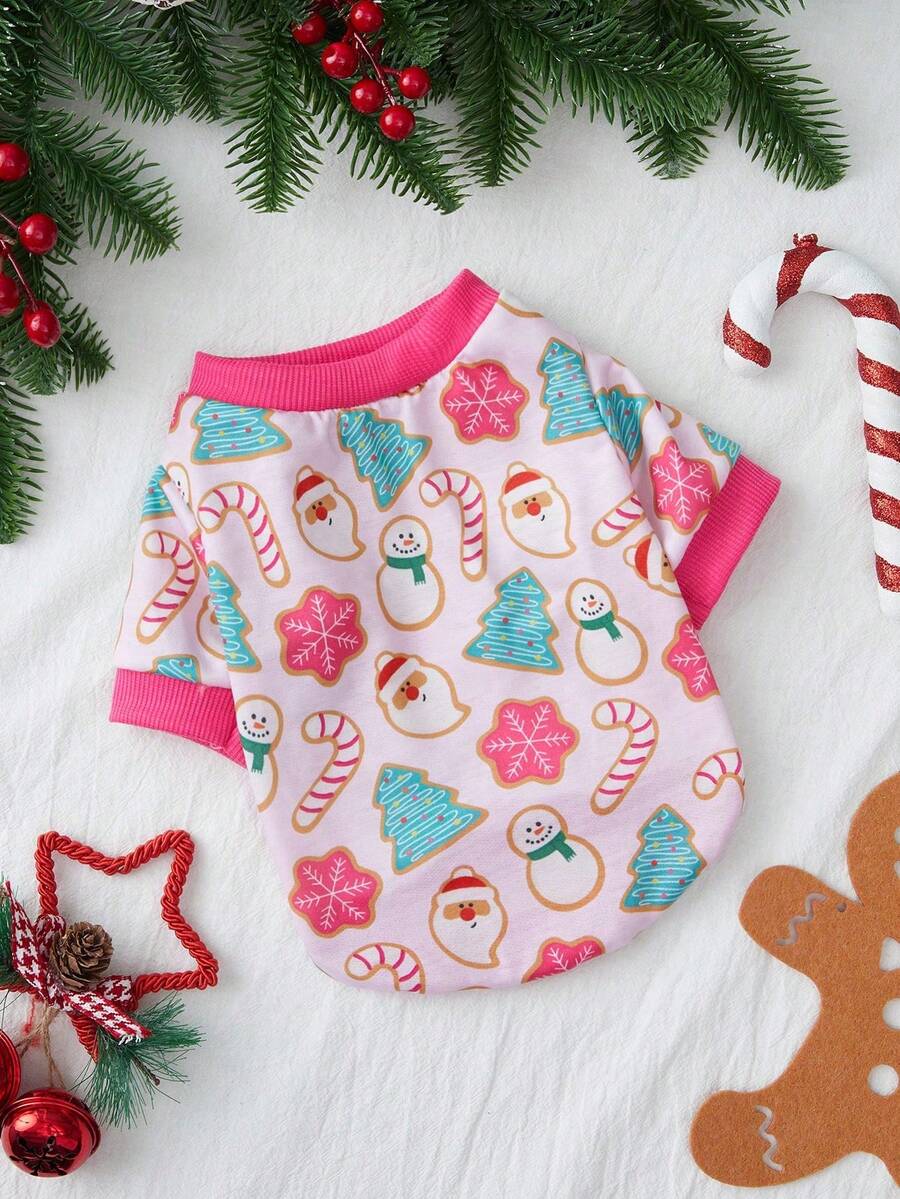 PETSIN 一件粉色可爱印花圣诞宠物卫衣（不含帽子），猫狗均适用 - 彩色 - 查看 1