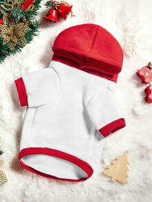 PETSIN 1 pezzo Felpa con cappuccio in pile con motivo natalizio a blocchi di colore per animali domestici