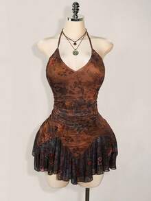 SHEIN ICON Đầm nữ mùa hè phong cách phương Tây đơn giản thời trang Y2k mùa xuân bãi biển Boho xanh lá cây thời trang kỳ nghỉ gợi cảm cho nữ kèm quần short bên trong - Nhiều màu - Xem 5