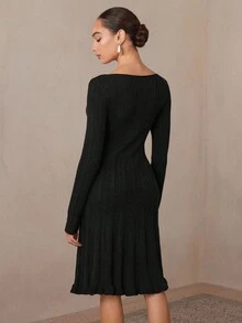 Modelyn Women's Metal Buckle Turtleneck Sweater Dress, Commuter Style For Casual Daily/Travel/Holiday,  Fall&Winter - Black - View 2