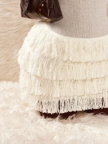 Y2K Amplova White 1pc Women's Solid Color Bodycon Tassel Hem Sleeveless Mini Dress White Fringe Dress Layered Fringe Dress - White - View 8