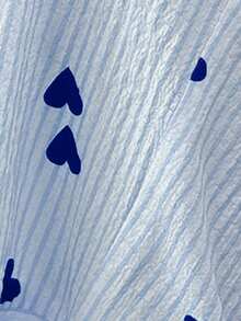 SHEIN Women's Collared Heart Striped Long Sleeve Top & Pants Pajama Set, Blue And White Pajama Set, Fall Winter Clothes - Blue - View 3