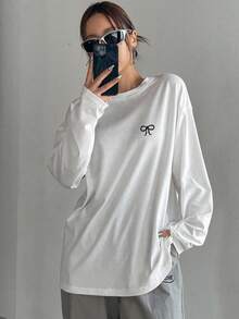 Dazy Kids 少女宽松休闲T恤，蝴蝶刺绣设计，秋季基本款