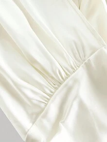 SHEIN MOD 女式纯色立领灯笼袖镂空褶饰腰部性感衬衫 - 白色 - 查看 4