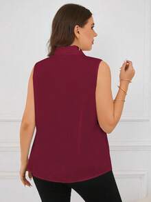 SHEIN Clasi Áo cánh không tay cổ chữ V màu khối cỡ lớn cho nữ có viền ren xếp nếp, mùa hè - Màu Đỏ Sâu - Xem 2