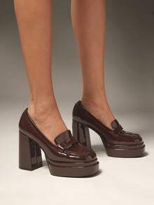 SHUZIA 女士经典英伦风格厚底高跟鞋，百搭厚底牛津鞋，适合上学和工作 - 巧克力棕 - 查看 5