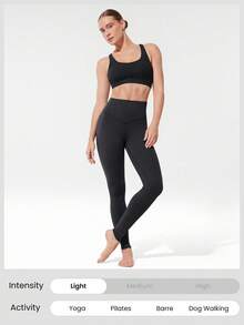 GLOWMODE 28" FeatherFit™-Warm High Waist Leggings With Side Pockets Low Impact Yoga Daily Autumn Winter - Black - View 6