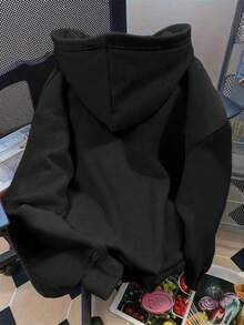 EMERY ROSE Plus Size Women's Solid Color Casual Sweatshirt, Autumn/Winter - Black - View 2