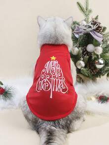 PETSIN 1pc Christmas Red Christmas Tree Print Pet Vest - Red - View 5