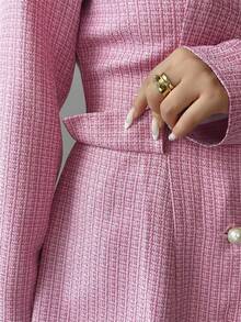 Elenzga Đầm dài chữ A hở lưng tay dài cổ bẻ mới cho nữ, dáng dài thoải mái, năng động, trẻ trung, thanh lịch, phù hợp mặc hàng ngày - Hồng - Xem 7