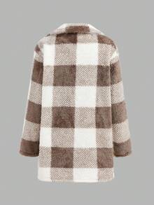 SHEIN Girlism 少女格子仿皮草夹克搭配罗纹针织吊带背心和喇叭裤套装，休闲风格，冬季服装，秋季服装，Y2K 服装