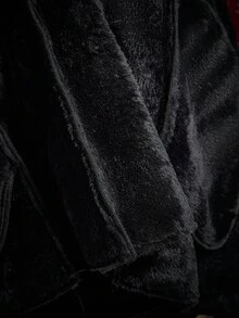 SHEIN ICON Áo khoác dạ dạ hội bằng da mềm mại màu tương phản màu đen Gothic Halloween dành cho nữ, thời trang đi làm, lông giả, chắp vá, mùa đông - màu đen - Xem 17