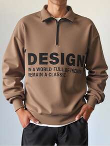 SHEIN Teen Boys Casual Street Solid Color Letter Slogan Print Comfortable High Neck Long Sleeve Sweatshirt, Suitable For Commuting, School, Daily Casual, Travel, Sports, Party, Boys Sweatshirts Teen Boy Sweatshirts Pull Fall Autumn And Winter