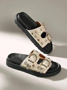 Solecia Dép lê nữ đế dày, kiểu dáng retro, hở mũi, đa năng, thoải mái. - Màu be - Xem 6