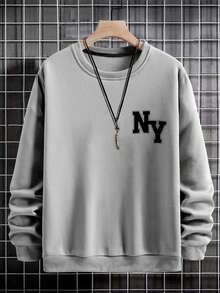 EURMUSE 棉质男士字母图案落肩卫衣（不含T恤） - 灰色 - 查看 7