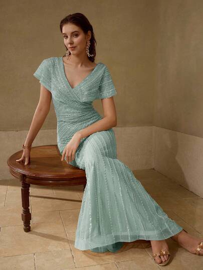 MOTF Soiréza CONTRAST SEQUIN RUCHED EVENING DRESS